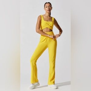 Carbon38 Yellow Knit Crop Tank & Wide Leg Pants Set